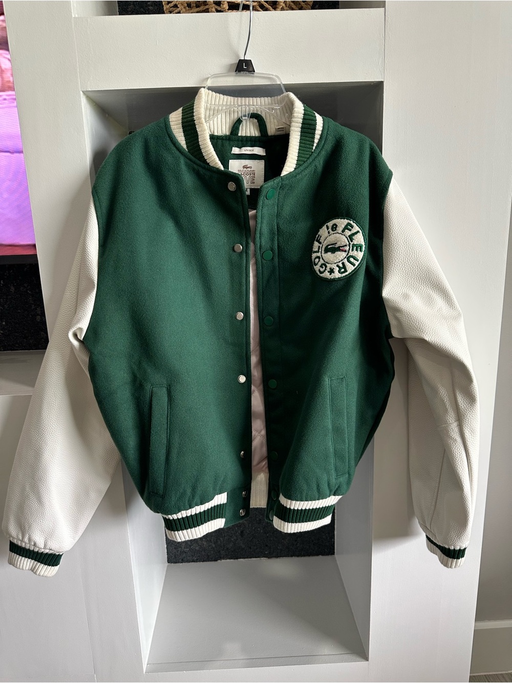 Lacoste x GOLF le FLEUR Green & Cream Varsity Teddy Jacket – Unisex M*